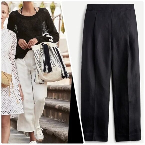 J Crew Black High Rise Pleated Pant in Linen Blend -NWT - Picture 1 of 7
